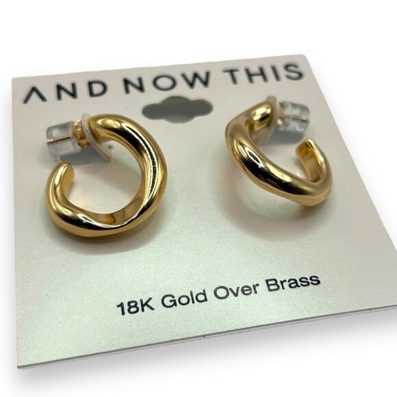 NWT Macy's 18K Gold Over Brass C Hoop Chunky Earrings And Now This NEW - Picture 7 of 7